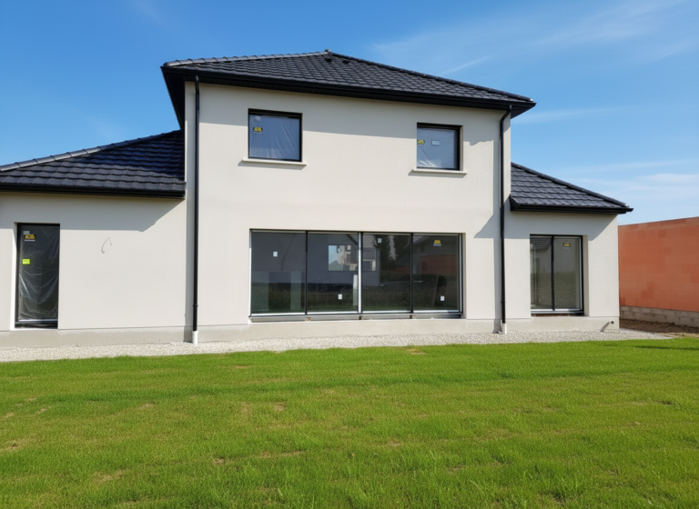 Maison traditionnelle avec façade neuve en cours de construction dans le Nord